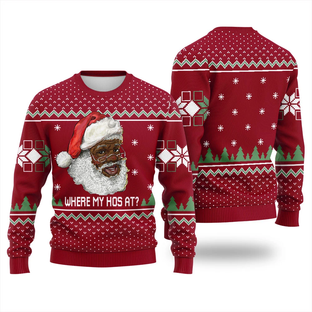 Where My Hos At مضحك أسود سانتا طباعة البلوز الشتاء عيد الميلاد هوديي المرأة بلوزة كاجوال Harajuku احتفالي الشارع الشهير #1