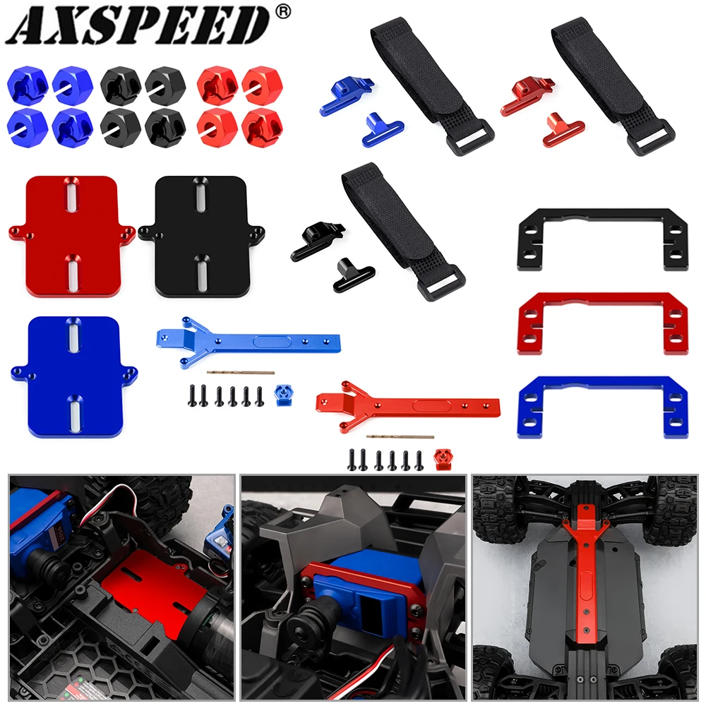AXSPEED Alu Alloy Hex Adapter Battery Holder Servo Mount ESC Mounting Plate Chassis Armor for 1/16 Mini Maxx Upgrade Accessories