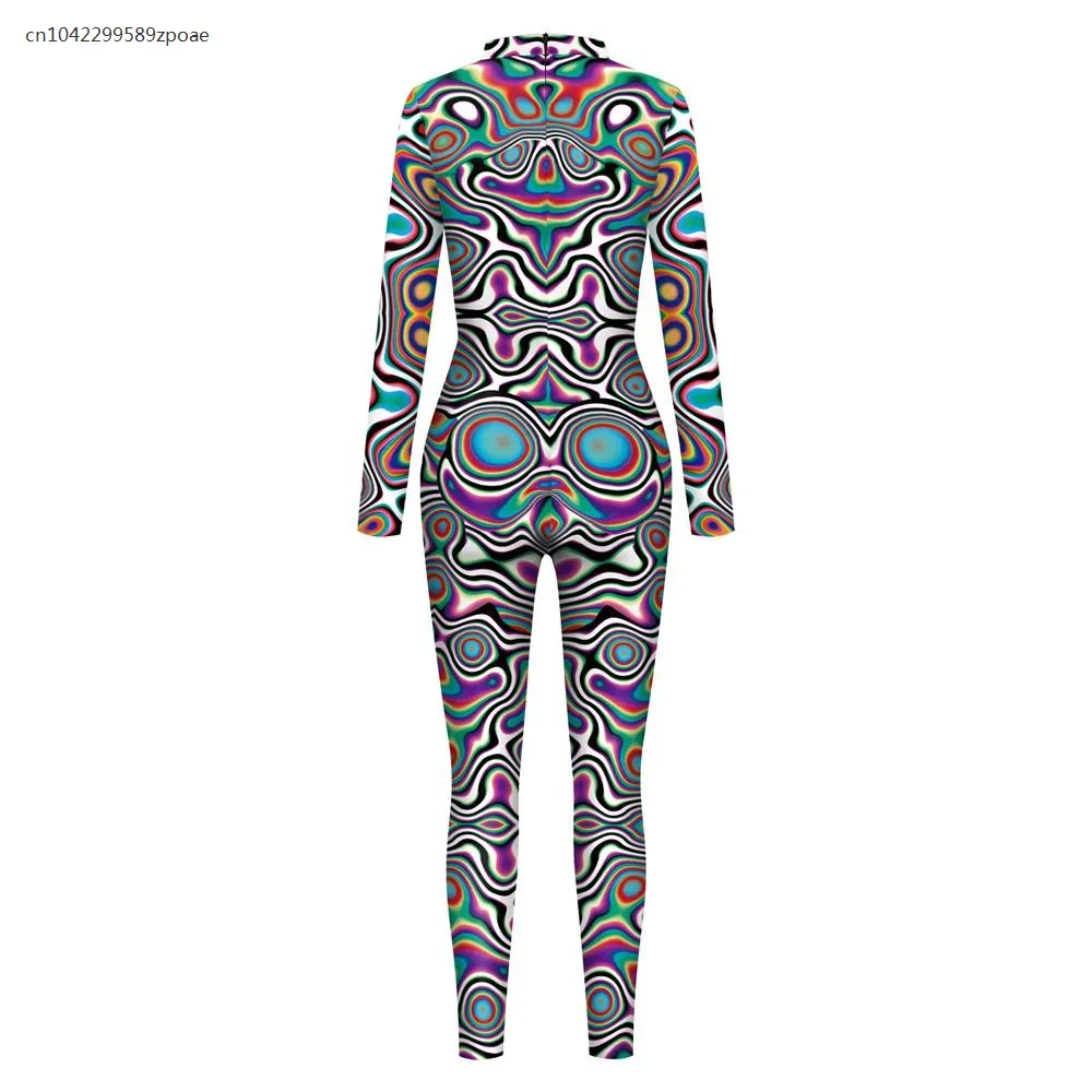 Mulheres em espiral 3D Print Cosplay Fantasias, Bodysuit Abertura Carnaval, Macacão Sexy Slim, Performance, Zentai, Festa Adulto, 2024