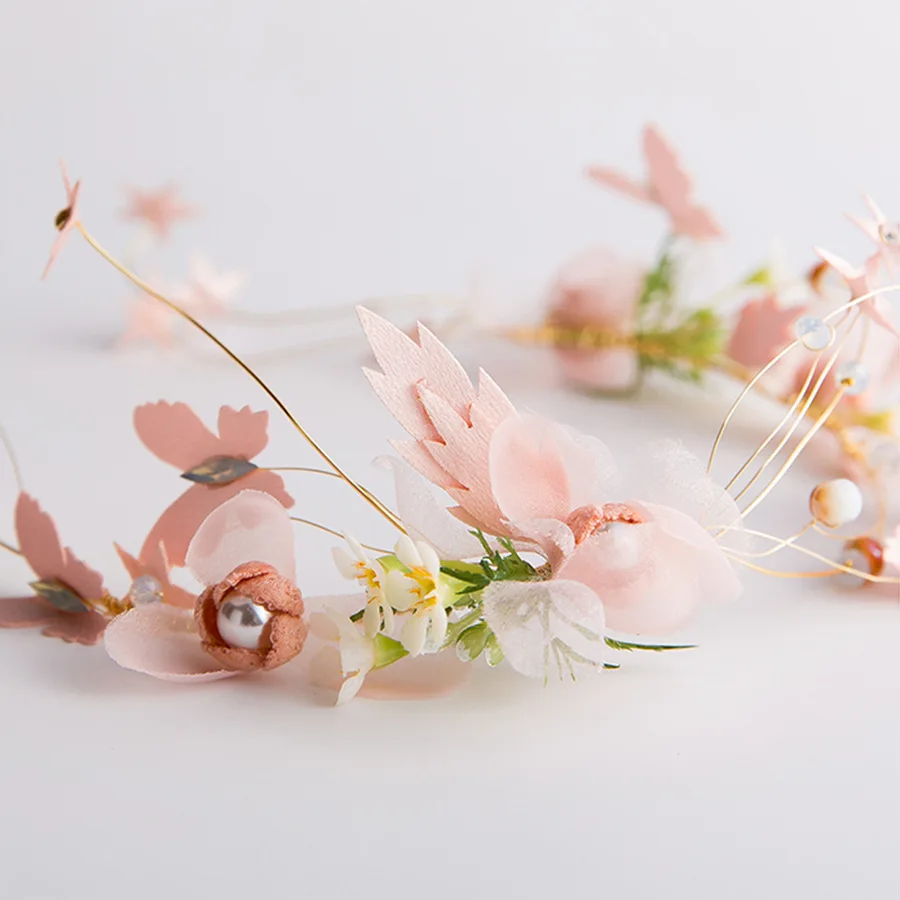 Women Hairband Sliver Pearl Pink Star Flower Bridal Hair Dress For Wedding jewelry Headwear Bridal Hair Accessories