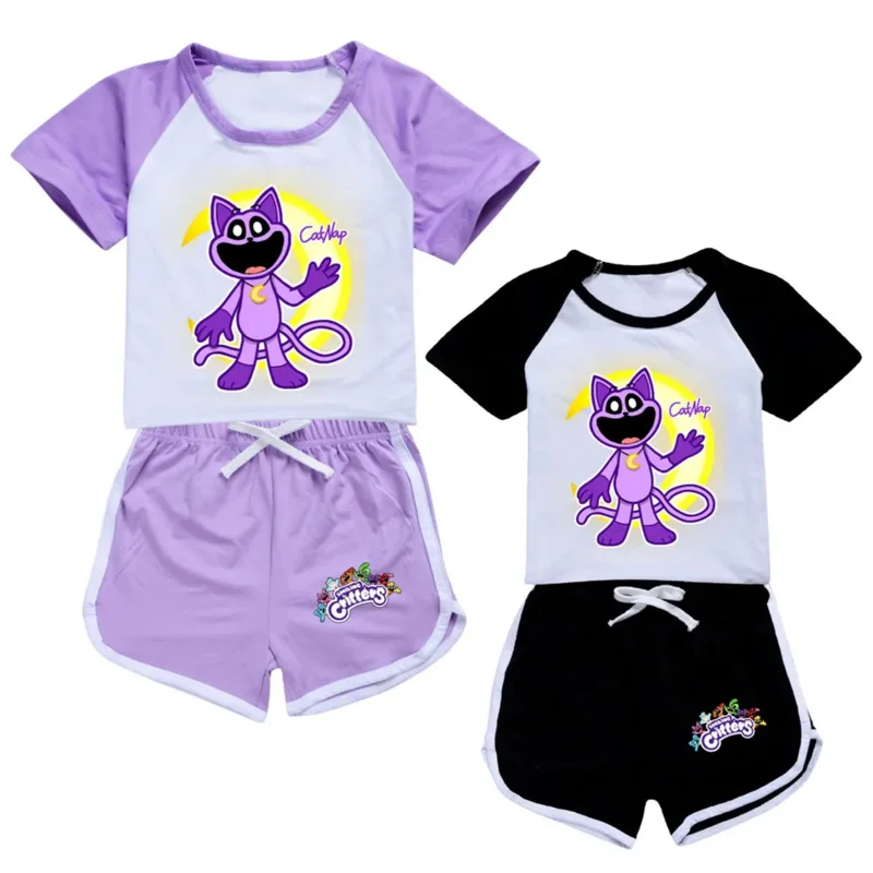 Smiling Critters Catnap Toddler Boy Clothes Summer Pajamas Cotton Short Sleeve TShirt Shorts Costume Girls Casual Sportswear Set