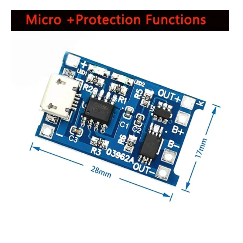 5PCS 18650 Micro 5V 1A Micro USB  Lithium Battery Charging Board Charger Module+Protection Dual Functions TP4056