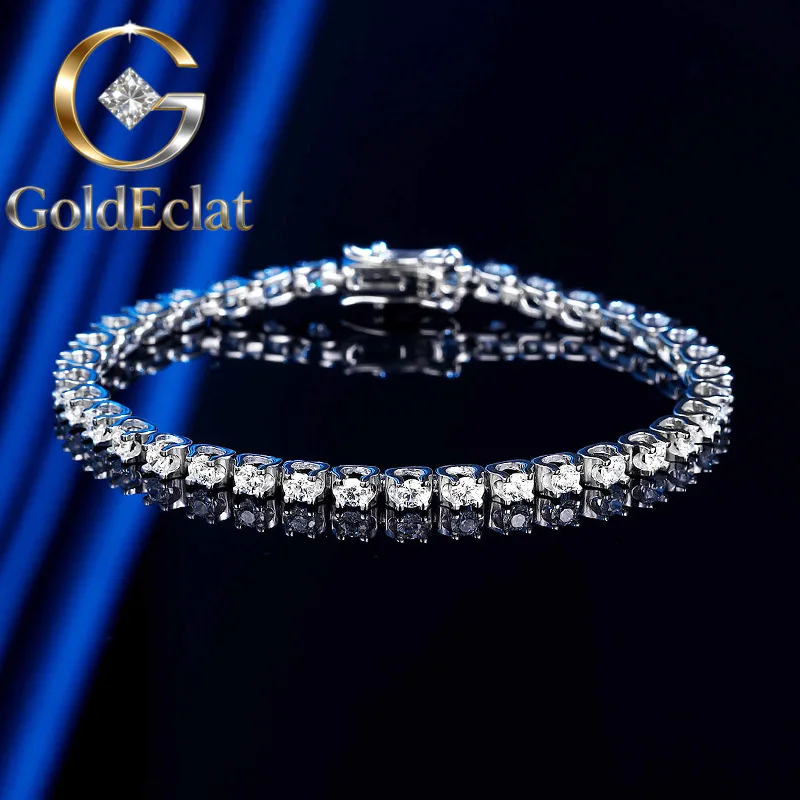 

GoldEclat Luxury Solid Platinum PT950 2.5mm horn moissanite diamond bracelet women's ins niche diamond tennis bracelet