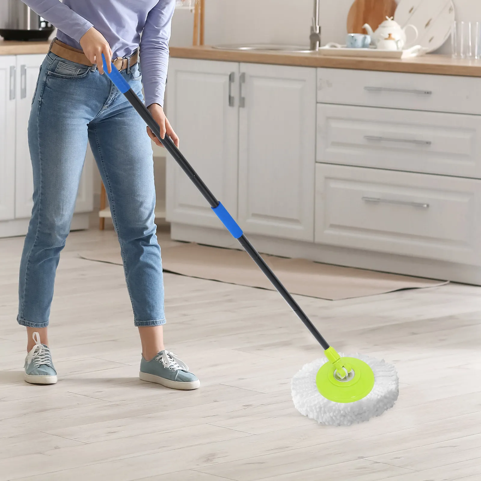 4-Section Extendable Pole Heavy-Duty Metal Spray-Coated Iron Mop Replacement Handle Floor Ceiling Cleaning Tool for Restaurants