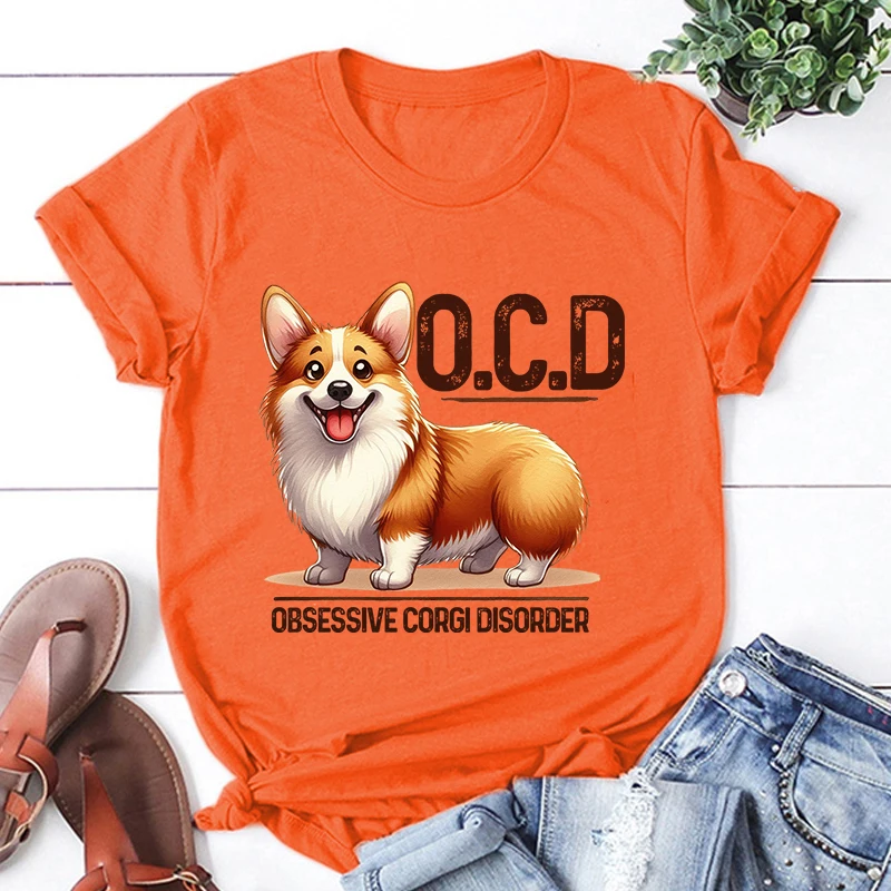 Corgi Disorder Print T Shirt Short Sleeve O Neck Loose Men Women Summer Cool Tshirt Men Tee Shirt Tops Clothes