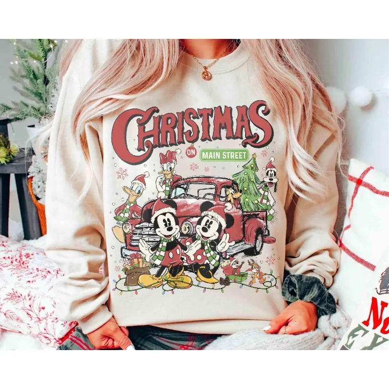 Vintage Disney Christmas Avenue Mickey and Friends Disney Crew Neck Sweatshirt Pullover New Fall/Winter Sweatshirts
