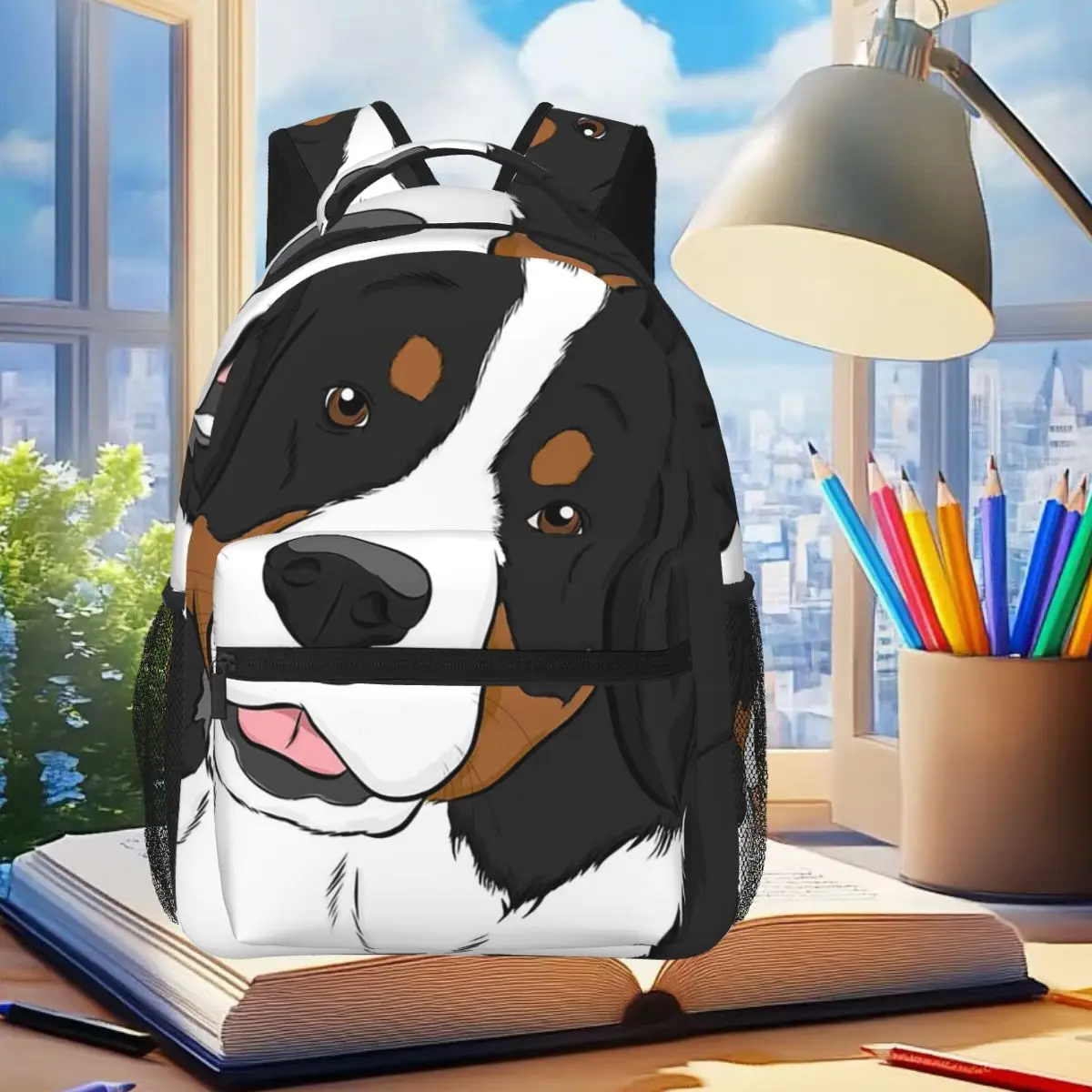 

Bernese Mountain Dog Cartoon Backpack Student Boys Girls BookBag Kids School Bag Laptop Shoulder Bags for Men Women