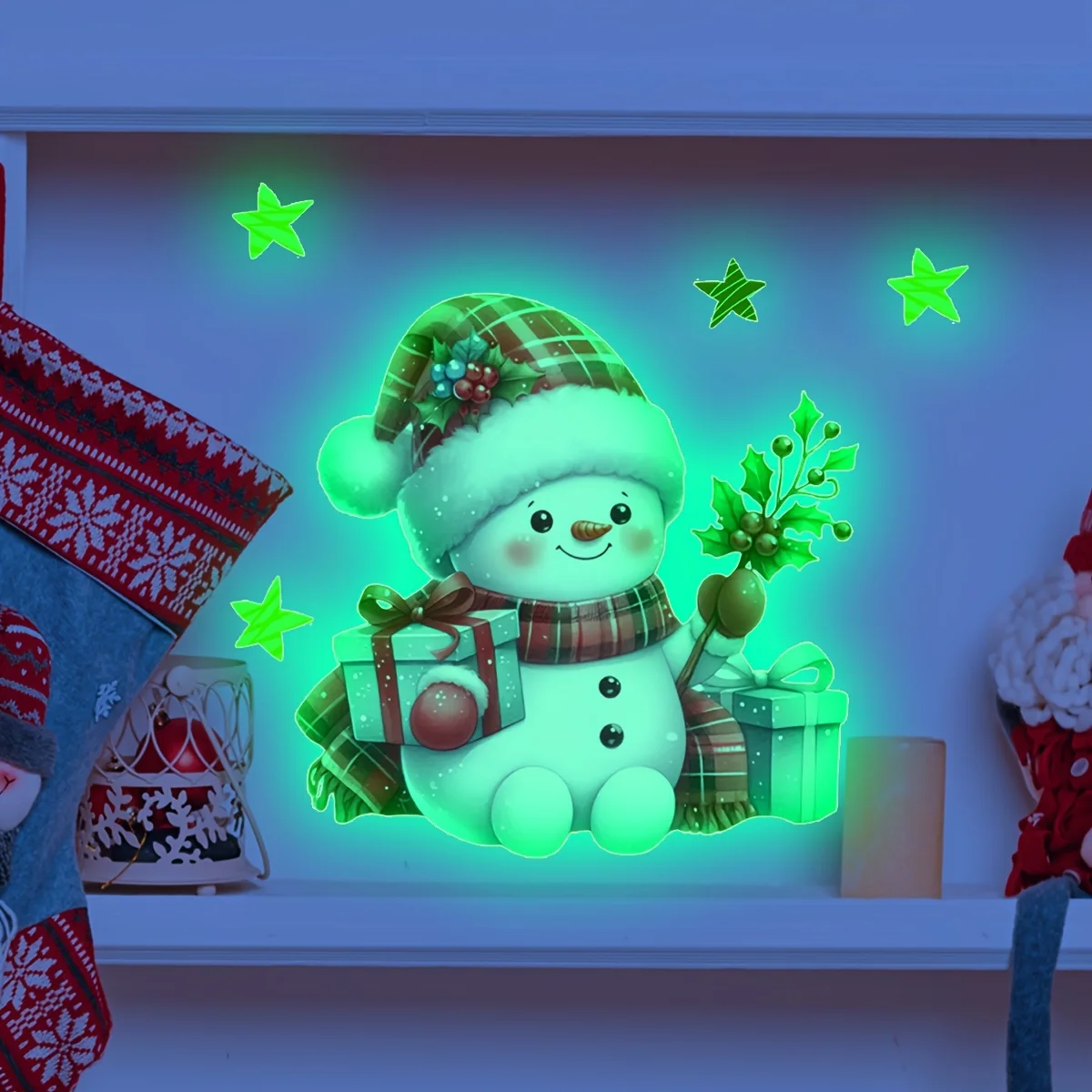 1 قطعة عيد الميلاد يتوهج في الظلام الإبداعية ثلج ذاتية اللصق مقاوم للماء مثالية لشارات الحائط في غرف النوم وغرف المعيشة #5