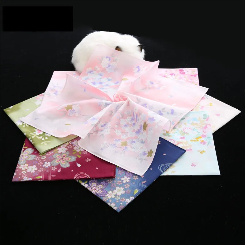 3Pcs 43x43cm Pure Cotton Japanese Korean Style Flower Printed Women Handkerchiefs Square Towels Tea Party Favors For Ladies