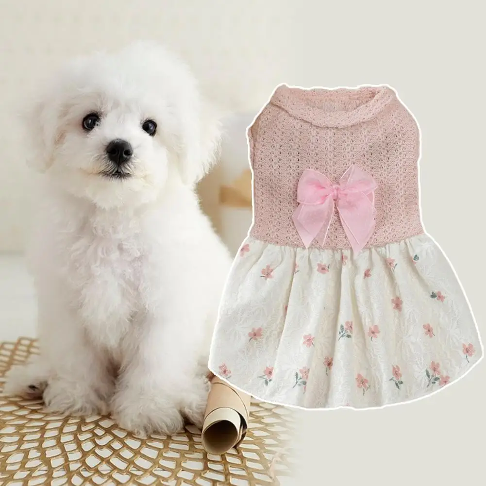 Adorable  Stylish Sweet Ladylike Dog Dress Cotton Dog Clothes Bow Tie   for Daily Life