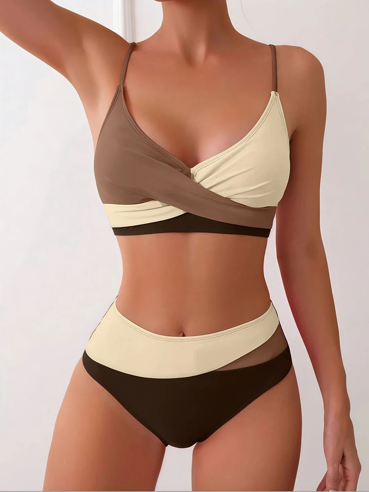 New Patchwork Two-Piece bikini Swimsuit 2025 Sexy Women Tight Hollow Swimsuit Backless Swimwear Cross Push Up Beach Bathing Suit