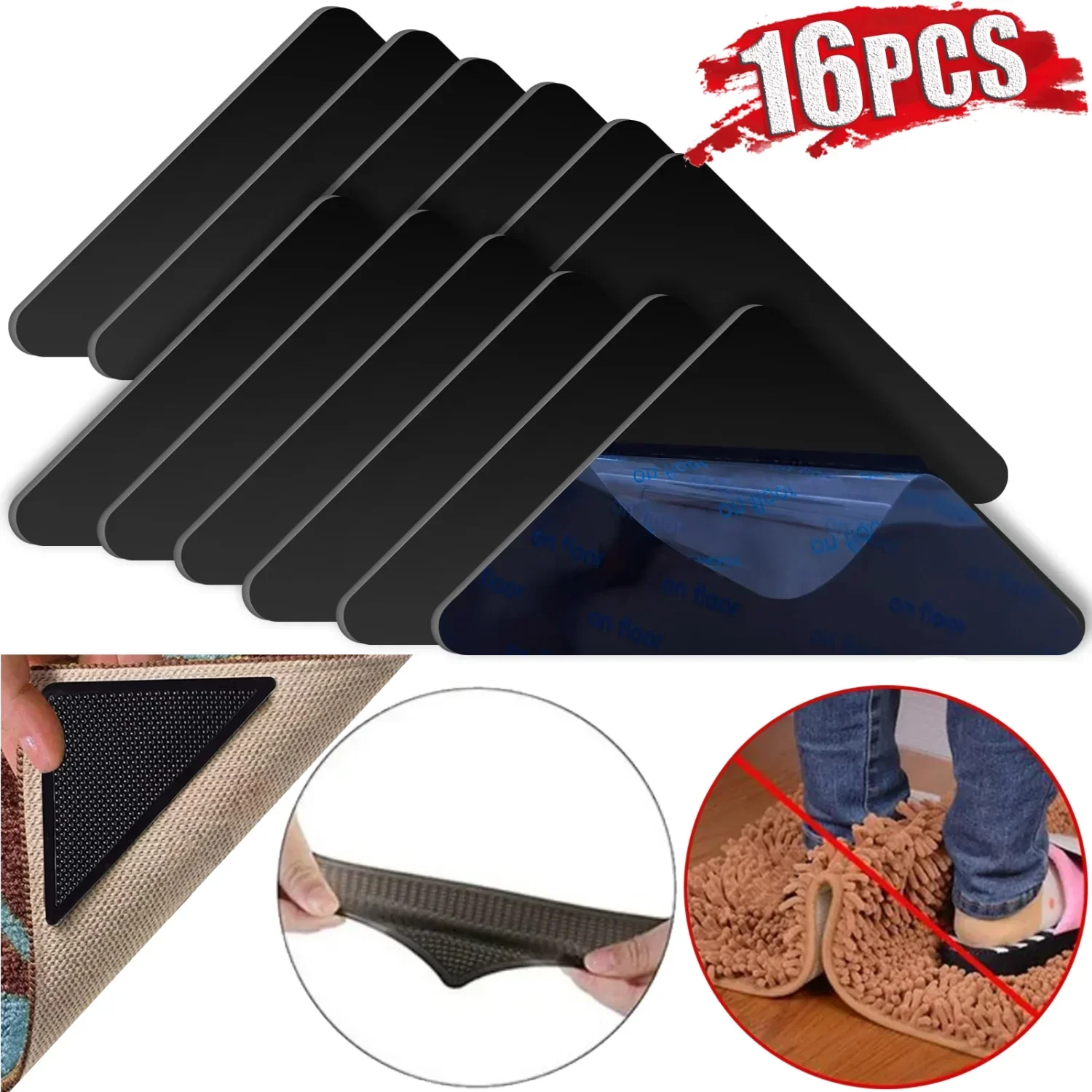 4-16pcs Triangular Carpet Anti Slip Stickers For Tile Floor Carpet Corner Pads Washable And Reusable Nano Anti Slip Fixed Pads