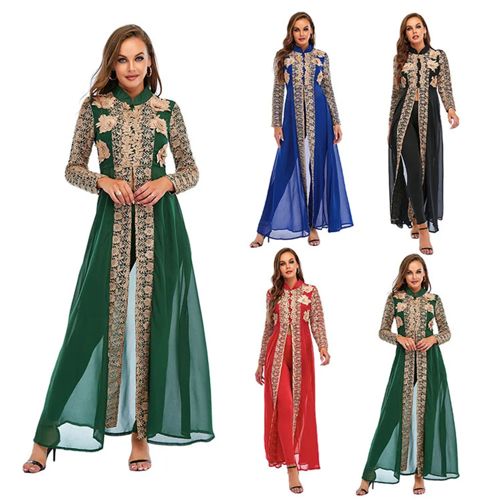 

Eid Mubarak Women Muslim Embroidery Long Dress Pants 2 Pieces Set Dubai Turkey Kaftan Ramadan Evening Party Gown Robe Abaya Suit