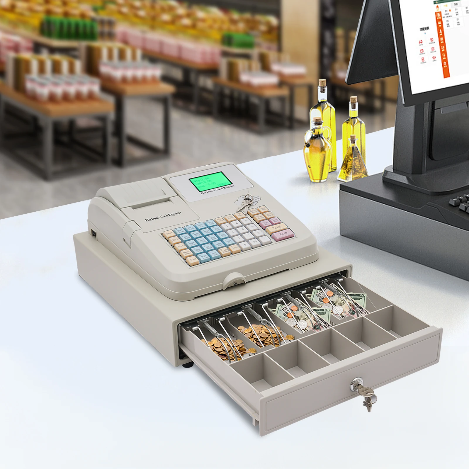 Elektronische kassa met 48 toetsen en ladekast Intelligente kassa Computer Digitale LED-display POS-kassier