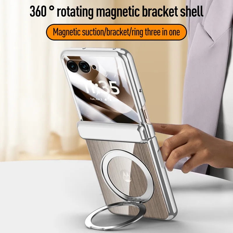 

Magnetic Hinge Ring Bracket Case For Motorola Razr 60 Ultra 60 Pro Razr 50 5G Luxury Plating Clear Outer Screen Glass Cover