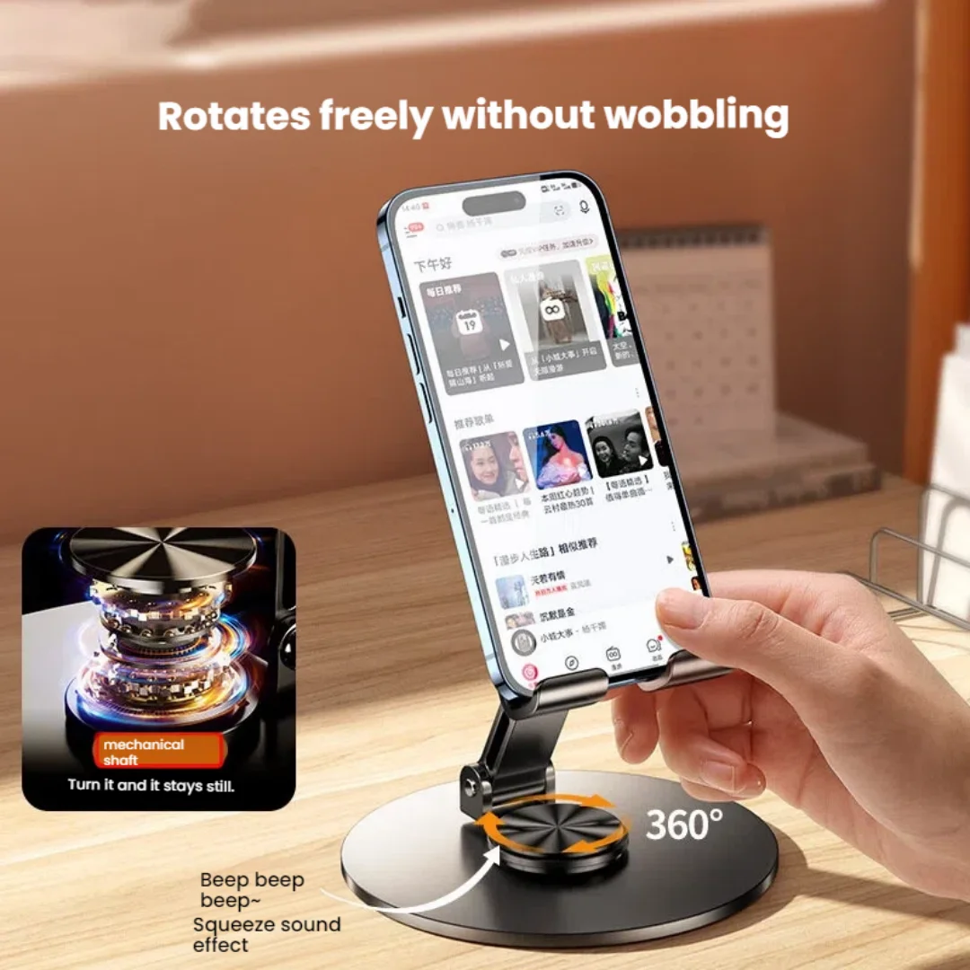 New model of portable, rotatable, foldable, all-metal tablet stand for tablets and phones under 9 inches, perfect for lazy users view 2