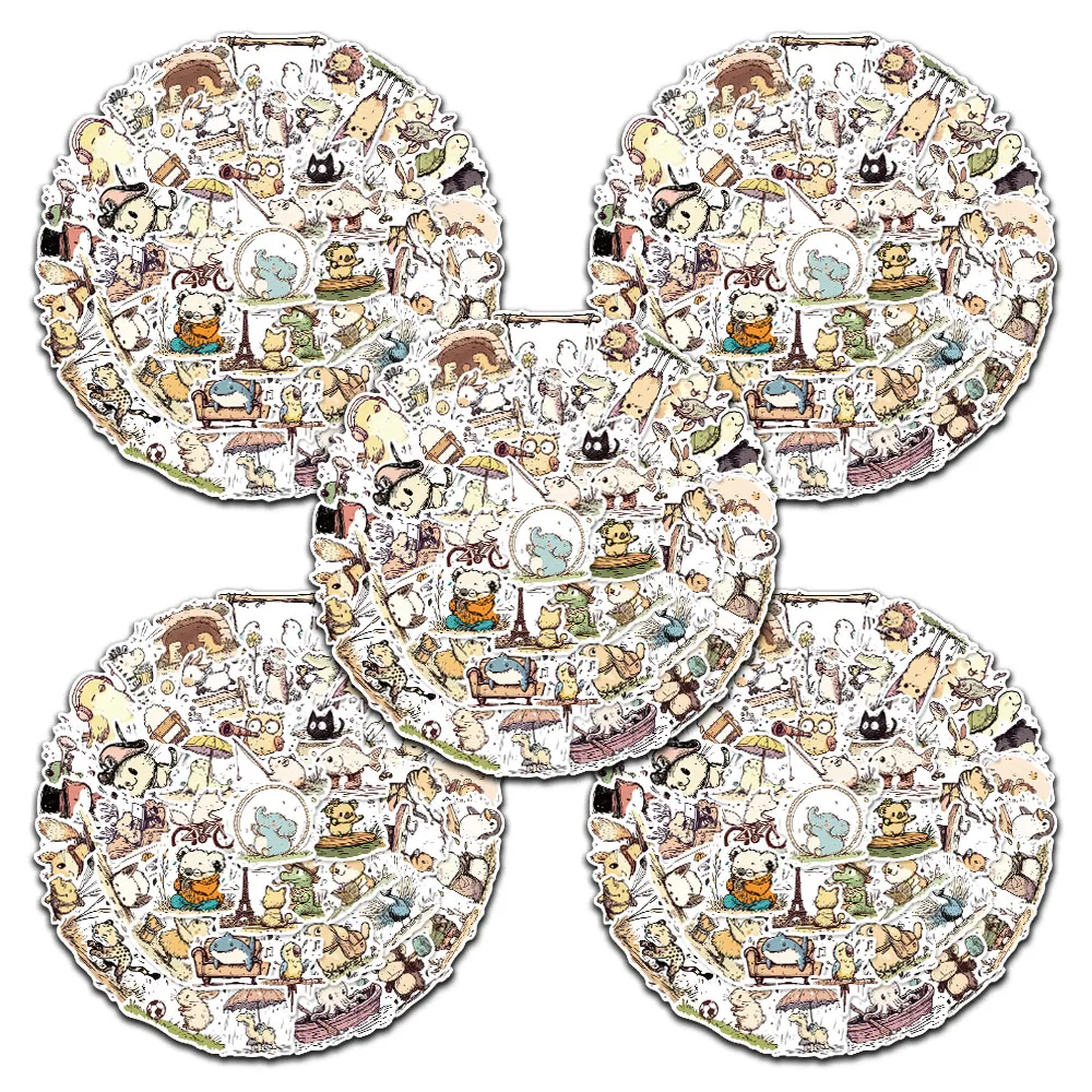 

5 sets Retro Cute Cartoon Animals Stickers For Laptop Luggage Notebook Guitar Phone Stationery Waterproof Graffiti Vinyl Decals