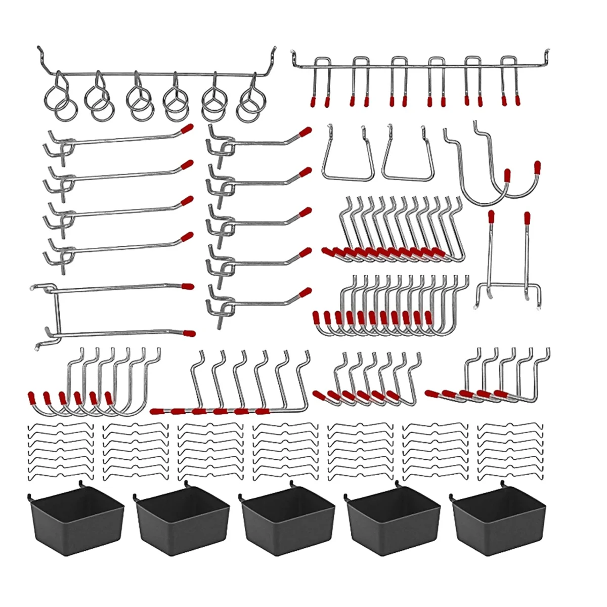 

114 Pcs Peg Board Hooks Assortment with Metal Hooks Sets, Hole Plate Bins, Peg Locks for Organizing Storage System Tools