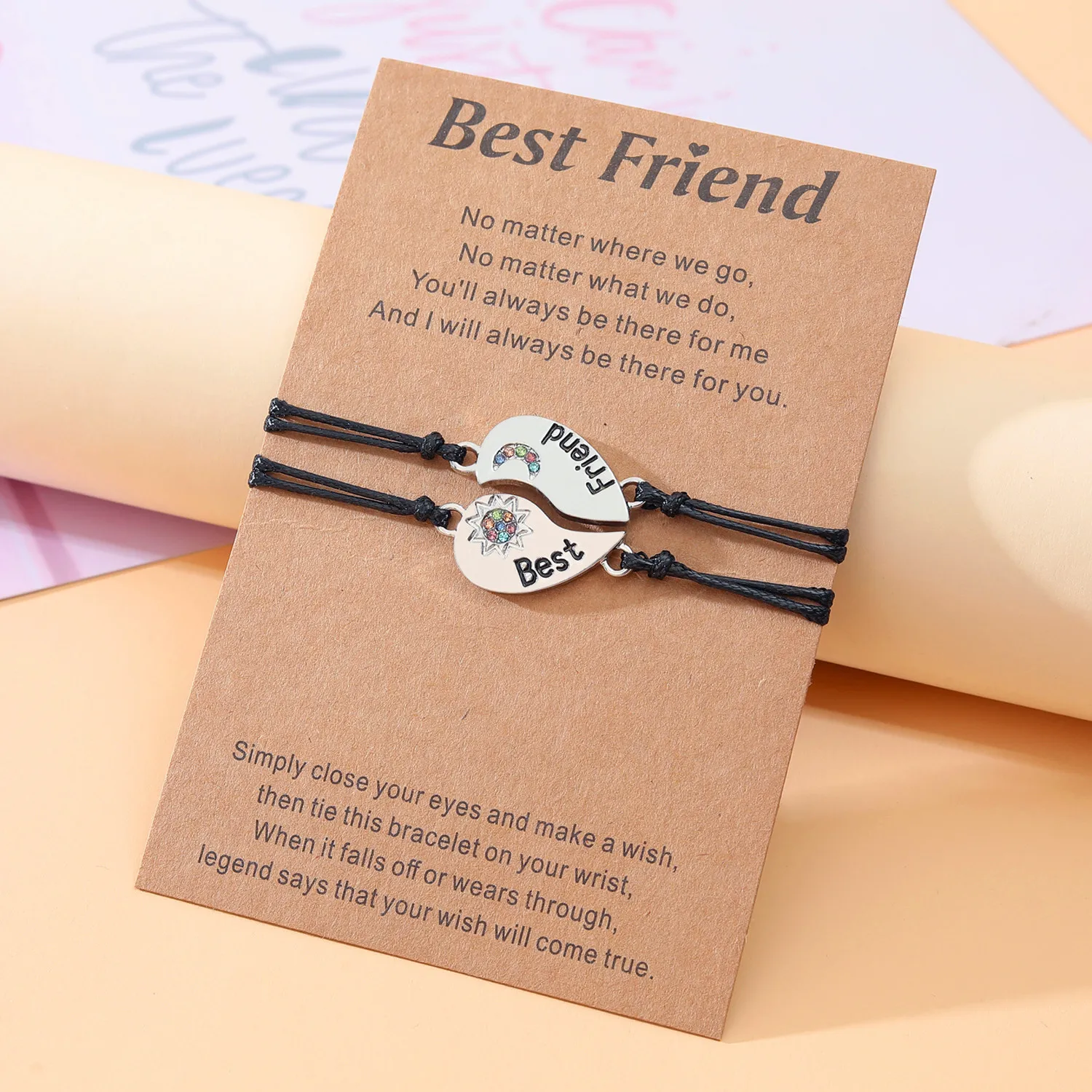 

2023 Trend Friendship Bracelet Set Alloy Heart shaped Sun Moon Pair Decoration Friend Weaving Bracelet Gift Wholesale