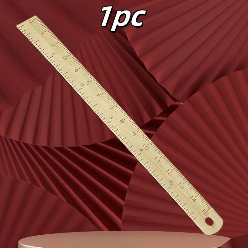 2pcs/1pc 6In Brass Ruler, 1mm Thick Dual-Scale English &Metric with Engraved Markings, Handle & Hole for Hanging, Christmas Gift