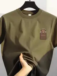 레트로 루즈핏 순면 반팔 티셔츠 유니섹스 캐주얼 탑 한국 스타일 프린트 코튼 티셔츠 남성용 컷 라벨