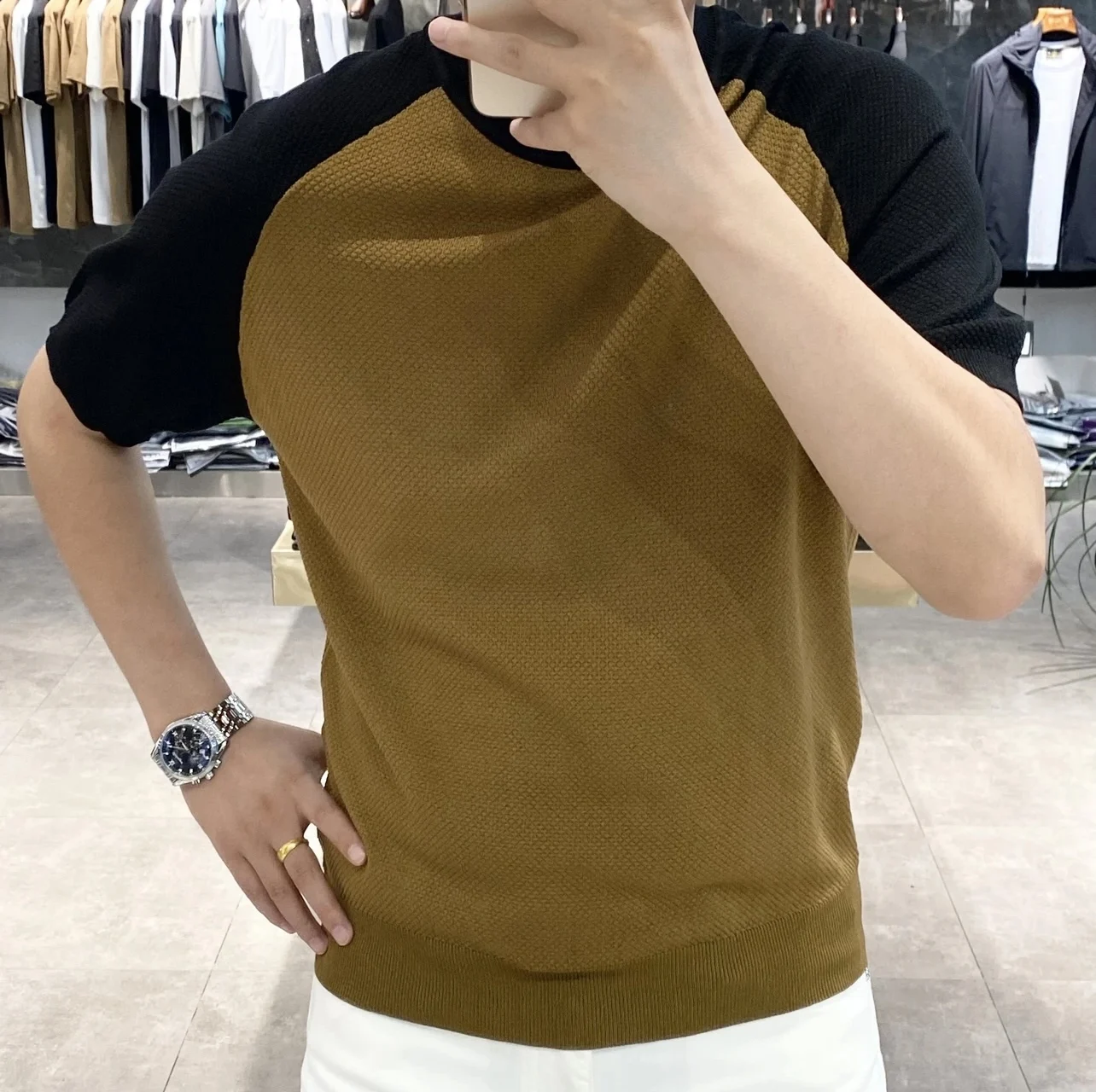 High Quality Men Ice Silk Ilite Knitted Short Sleeved Slim Fit Elastic T-shirt Social Club Outfits Trendy Brand Tee Shirt Homme