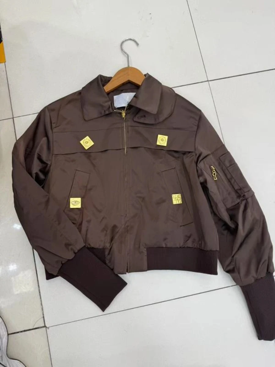 VGH High End Patchwork Metal Buckle Jackets for Women Lapel Long Sleeve Solid Fashionable Spliced Pocket Coat Female Autumn New