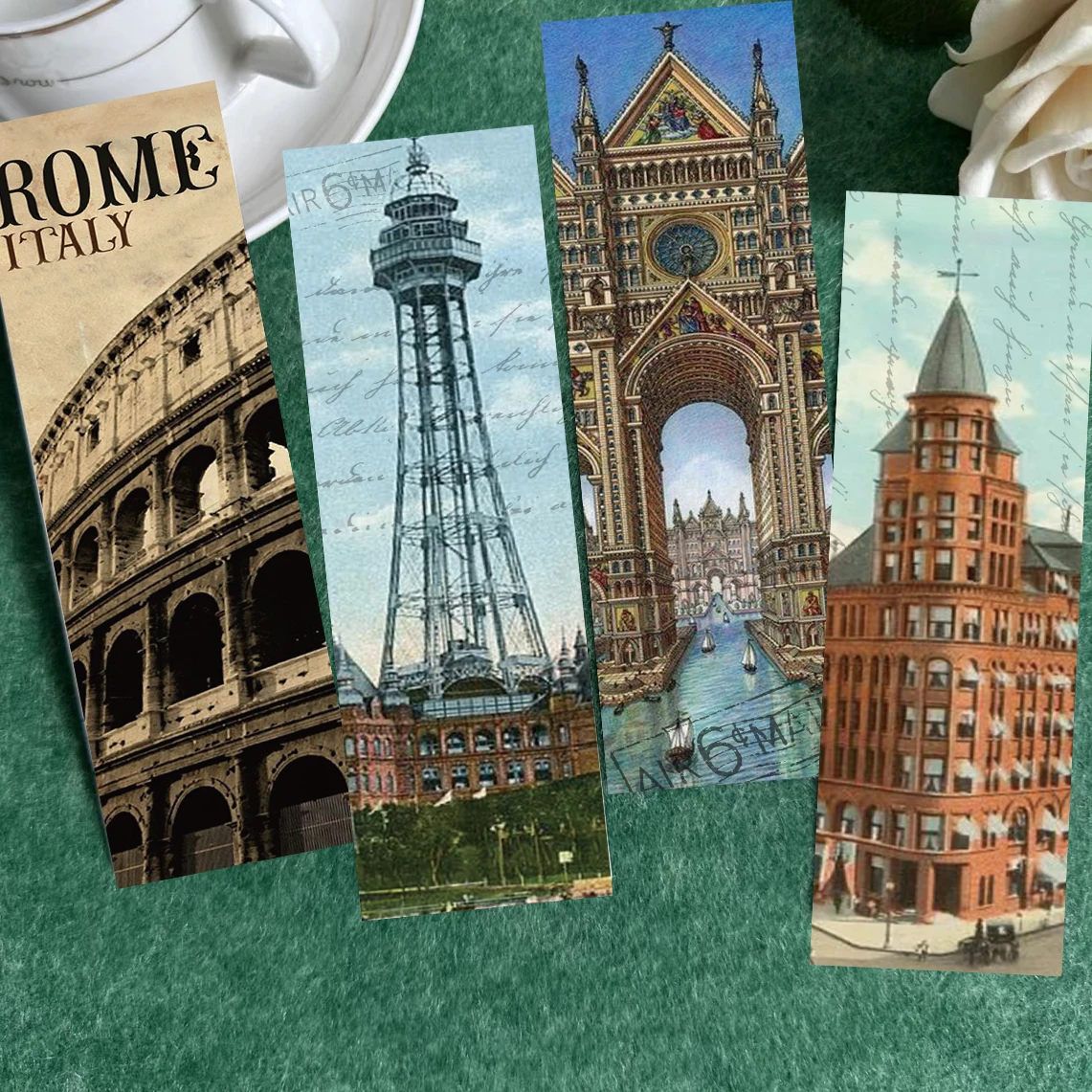 30pcs Retro Classic World Architecture Bookmarks European and American Style Reading Books Mark Paper Cards Creative DIY Card﻿﻿