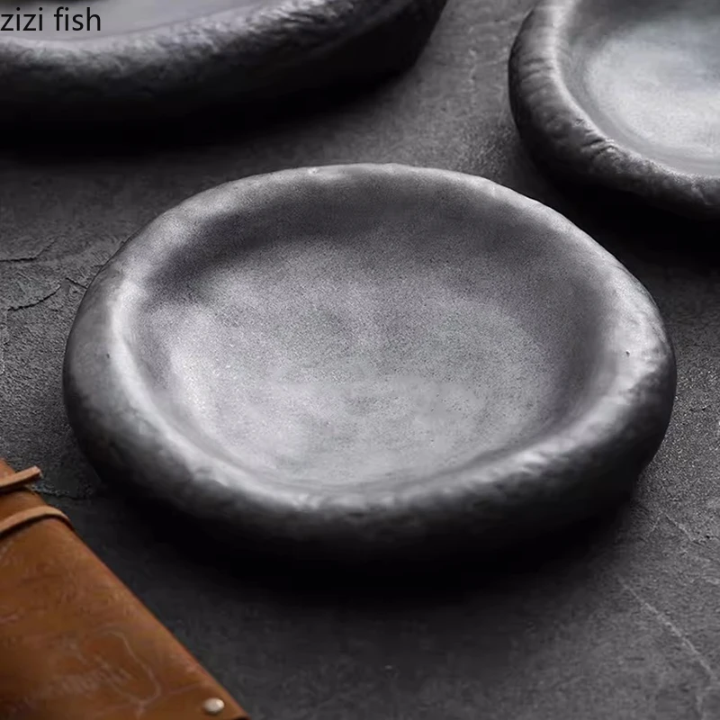 

Black Irregular Plate Ceramic Steak Plate Dessert Sushi Plate Pasta Dish Serving Plates Restaurant Molecular Cuisine Tableware