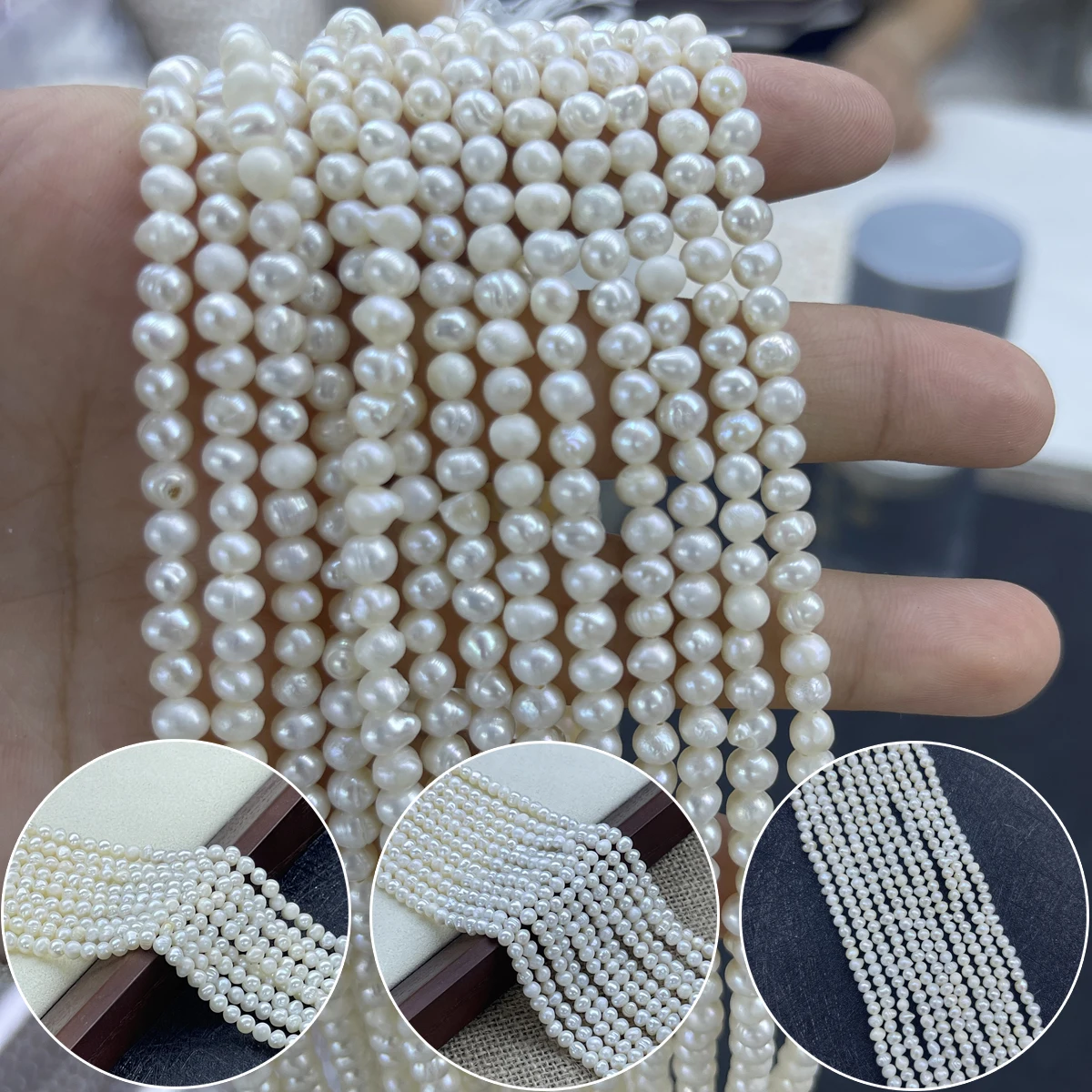 A 3-4mm Potato Shape White Natural Freshwater Pearl Loose Beads for Needlework Jewelry Making DIY Necklace Bracelet Accessories