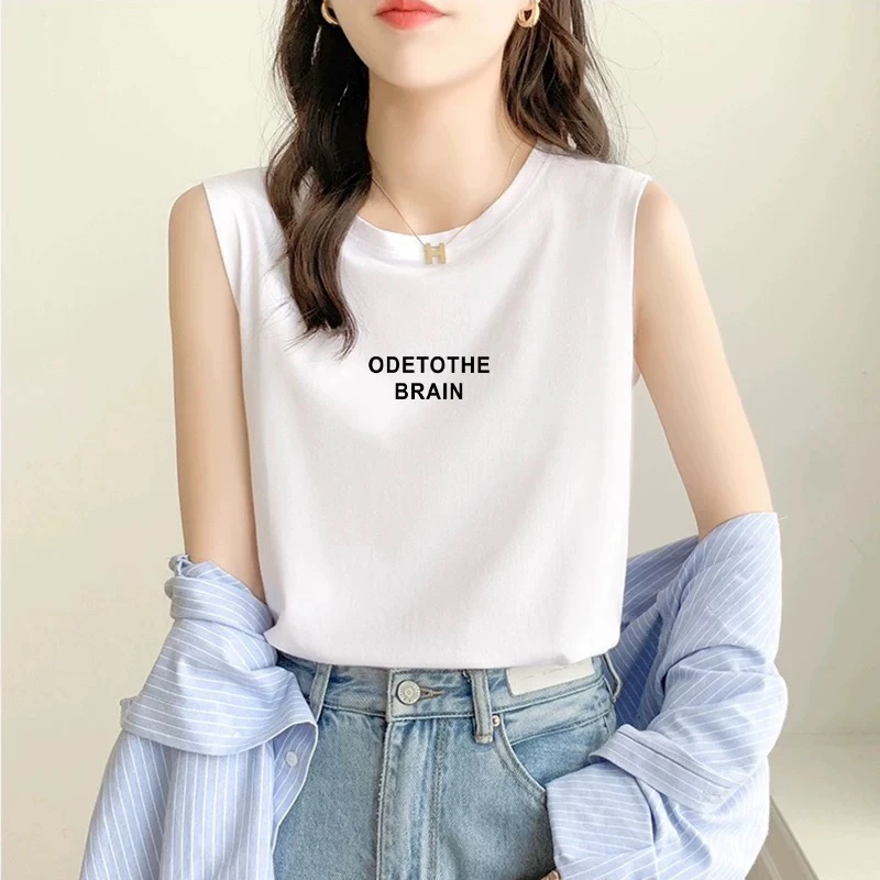 Nowa koszulka na ramiączkach z czystej bawełny na wiosnę i lato, damska, luźna, wyszczuplająca, z okrągłym dekoltem, modna, do pracy, prosty krój, bawełna.