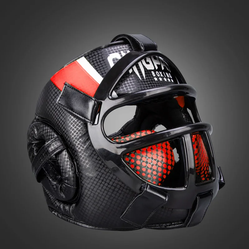 Muay Thai Kampf Taekwondo mit Maske Kinder/Erwachsene Kopfbedeckung Muay Sparring Ausrüstung Schutz Neuer Trainingskopf Kunst Boxhelm – Detail 3