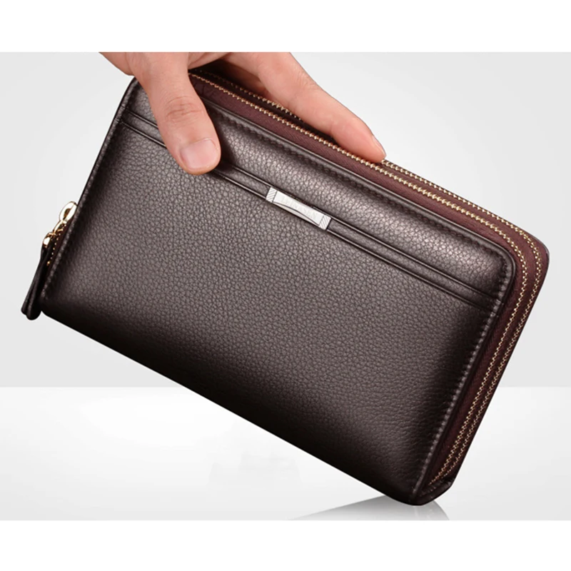 Bolso de mano de cuero para hombre, cartera larga de lujo a la moda, bolso cuadrado para tarjetas y teléfono, bolso de mano para hombre