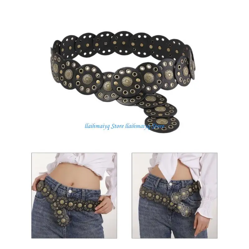 

573B Wide Belt For Women Waist Chain Belt Disc Chain Belly Chain For Dress Western Carvings Belt Carvings Waist Chain