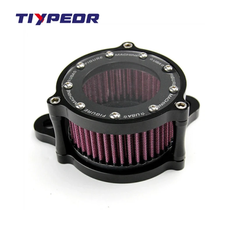 TIYPEOR CNC 6061 Aluminum Clear Transparent Air Filter Retro Vintage Motorcycle Air Cleaner for Sportster XL883 XL1200 X48