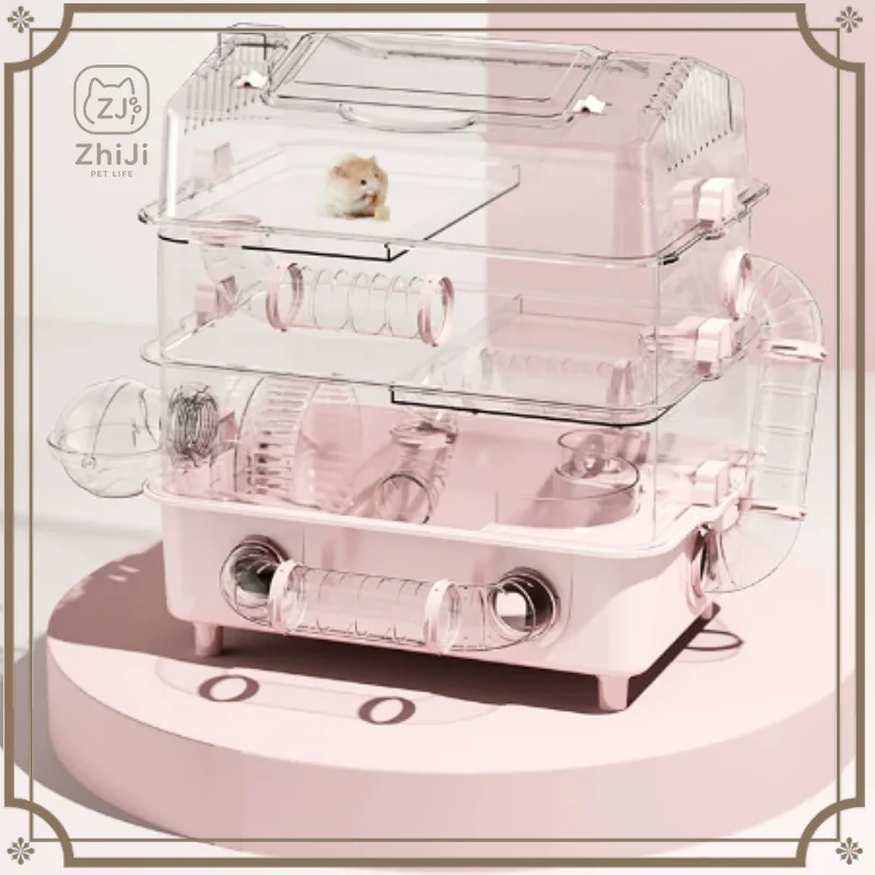 Large 3‑Tier Acrylic Hamster Cage Syrian Hamster Mansion Clear Panoramic Pet House with Ventilation