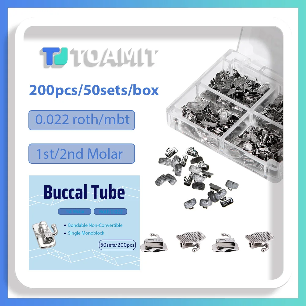 Tubes buccaux orthodontiques dentaires, 50 ensembles/200 pièces MBT Roth 022 1er/2ème molaire, Base en maille Non Conv, supports monobloc simples