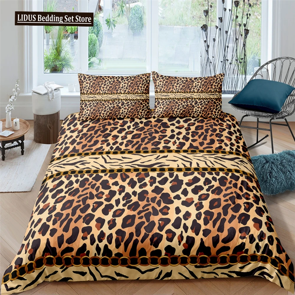 

Leopard Bedding Set Queen King Soft Bedclothes Twin Bohemian Print Duvet Cover With Pillowcase Polyester Quilt Cover For Adults