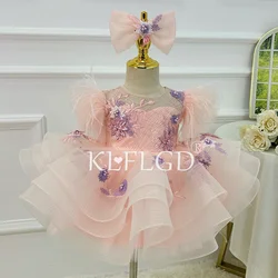 2025 New Gorgeous and Elegant Party Dress for Girls Aged 2 to 8 Christmas Dress Pink Flying Sleeves Puffy Princess Skirt