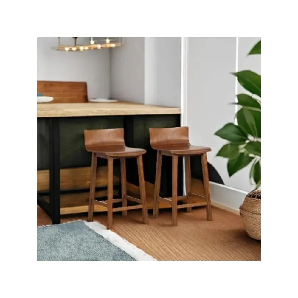 เก้าอี้บาร์ขนาด 24.5 นิ้ว ชุด 2 ตัว, เก้าอี้บาร์สูงระดับเคาน์เตอร์พร้อมพนักพิงต่ำและที่วางเท้า, เก้าอี้บาร์ไม้สไตล์ฟาร์มเฮาส์, เก้าอี้บาร์ไม้แบบไม่มีที่วางแขน