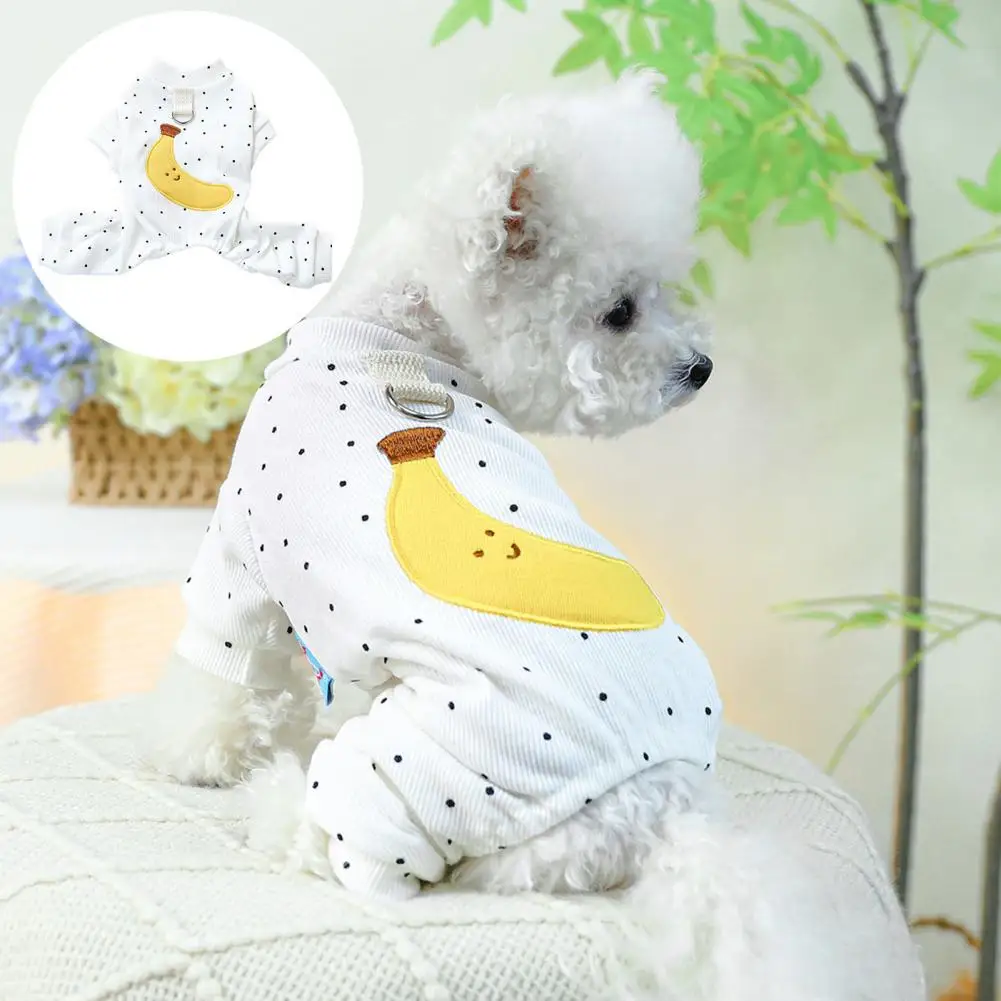 Dog Loungewear Breathable Pet Apparel with Traction Ring Banana Black Polka Dots Dog Pajamas Jumpsuits for Small Medium Dogs