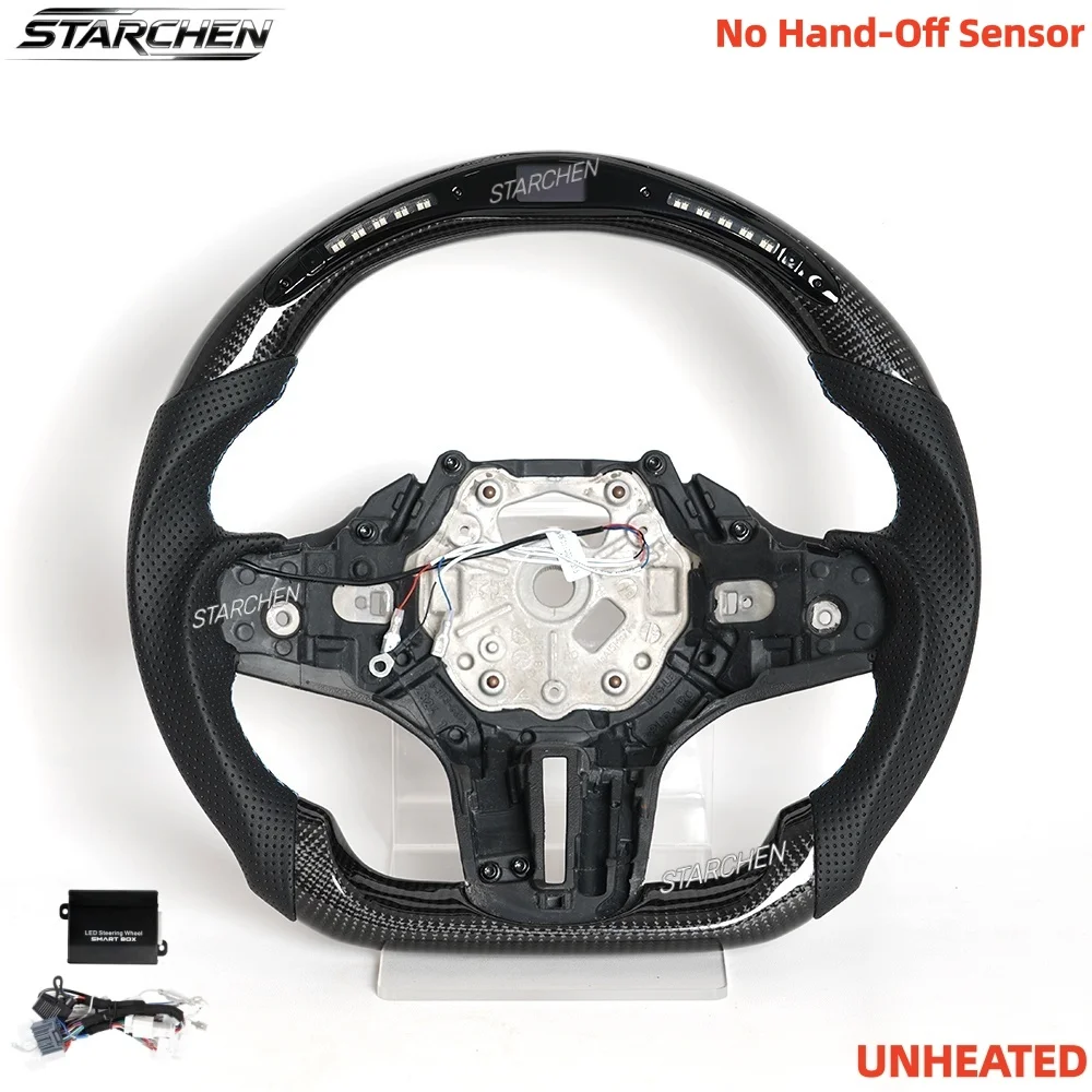 M Sport LED Carbon Fiber M Sport Steering Wheel for Bmw 3 Series G20 G21 G28 G22 G29 M440i M340i G80 W/ LED Shift Indicator (Obd2 + Harness) & No Heating