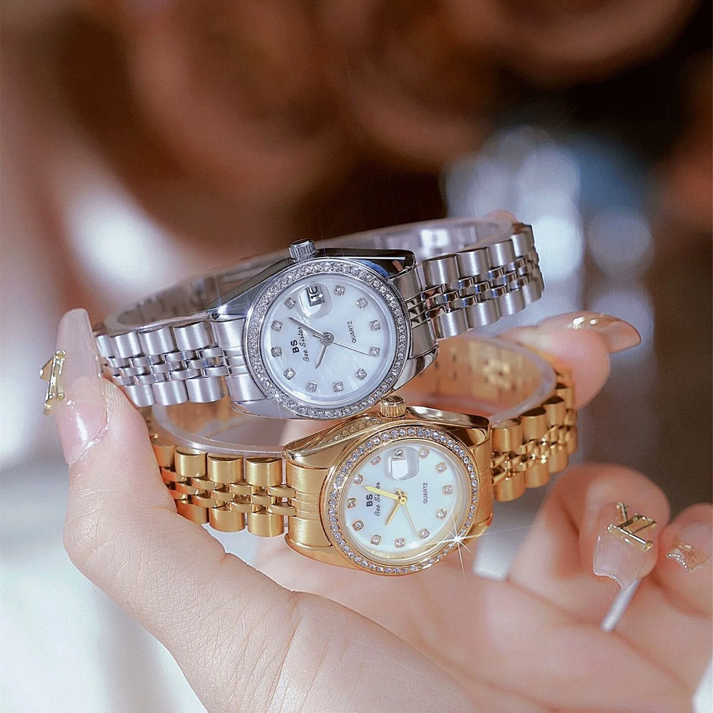 Women Watch Light Luxury Brand Calendar with Diamond Inlay Steel Band Waterproof Beimu Ladies Fashion Quartz Watches Gift