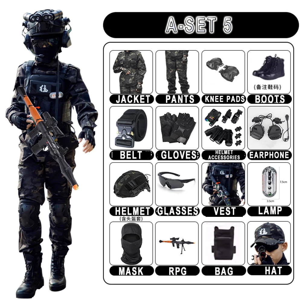 

Tactical Children's Camouflage Set Outdoor Summer Camp Performance Clothes Special Forces Long-Sleeved Suit for Field CS Gift