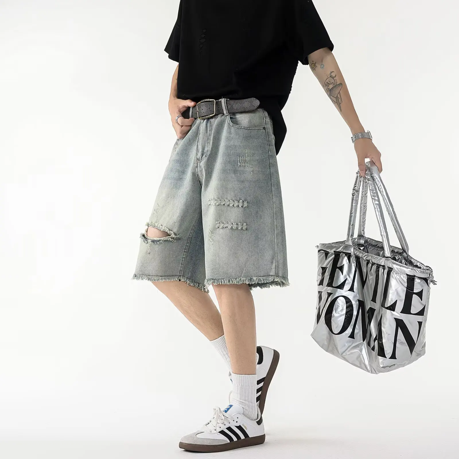 Ripped Frayed Denim For Men  New Fashion Vintage Five-Point Men's Summer Mid-Length Shorts