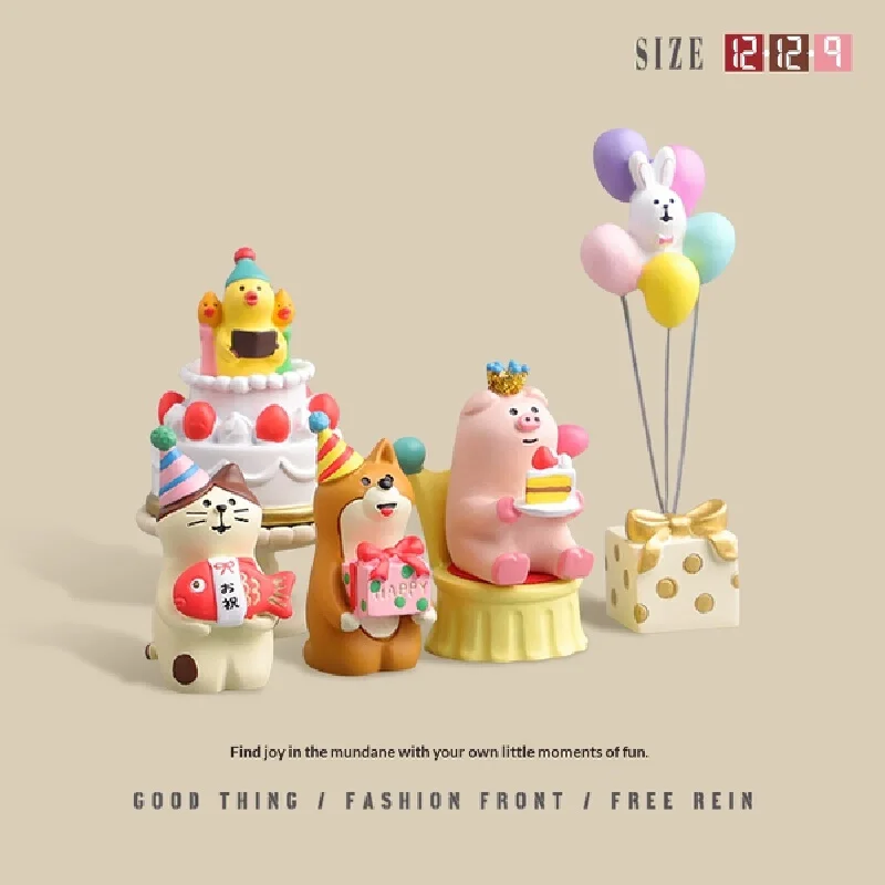 Cool Room Stuff Cute Pig Birthday Themed Resin Ornament Balloon Cake Desktop Decor For Friends Birthday Party Home Table Gift