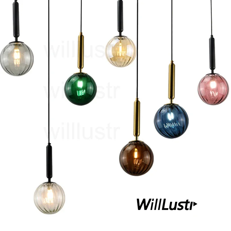 

Glass Ball Pendant Lamp Gold Black Metal Suspension Light Home Bedroom Hotel Shop Mall Bar Cafe Hanging Ceiling Chandelier