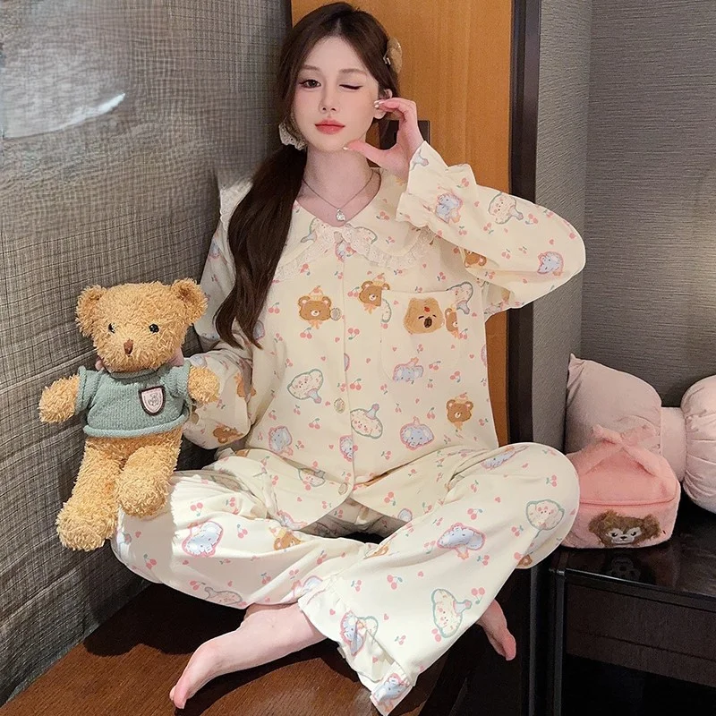 

Pajama Sets Long Pants Women Seasonal Peach Stylish Cut Nightwear Gift Clothing Crew Neck Sleeveless Ankle Length Breathable Ins