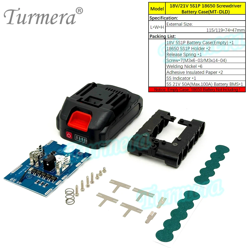 Turmera 18v 21v schrauben dreher batterie gehäuse 5x 10x 15x 20x 18650 halter 5s 50a max.100a bms schweiß nickel zum ersetzen der elektrischen bohrmaschine – Detail 14