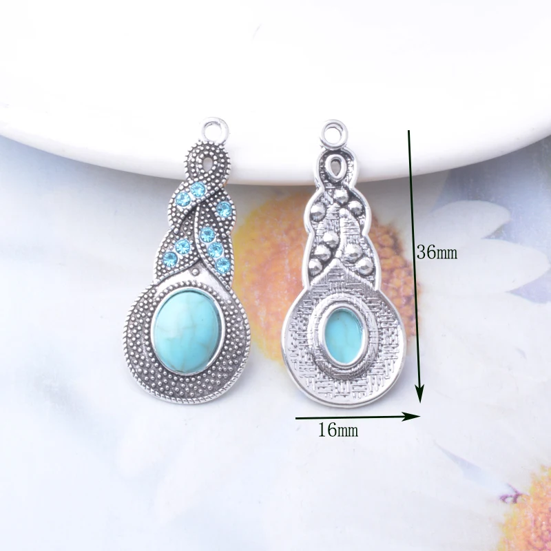 10 Stück/Set Böhmische Antik-Silberfarbene Unregelmäßige Anhänger mit Blauem Stein für DIY-Ohrringe Metallschmuckzubehör – Detail 5